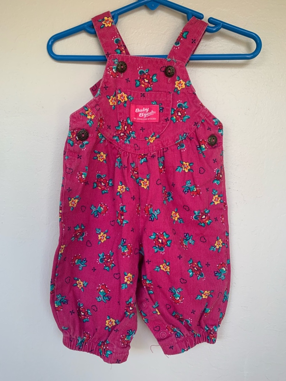 Vintage OshKosh B'gosh Pink Floral Corduroy Overalls 3-6M